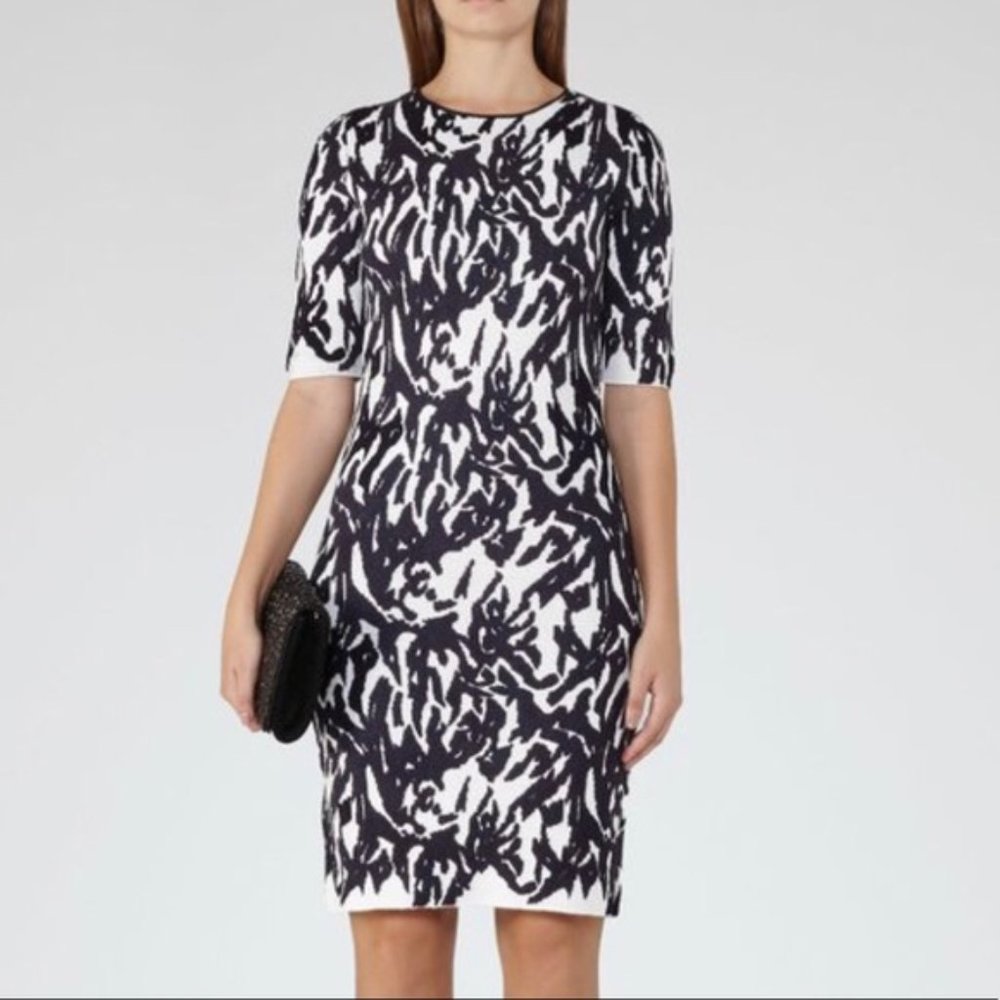 REISS Navy Blue/White Knit Dress